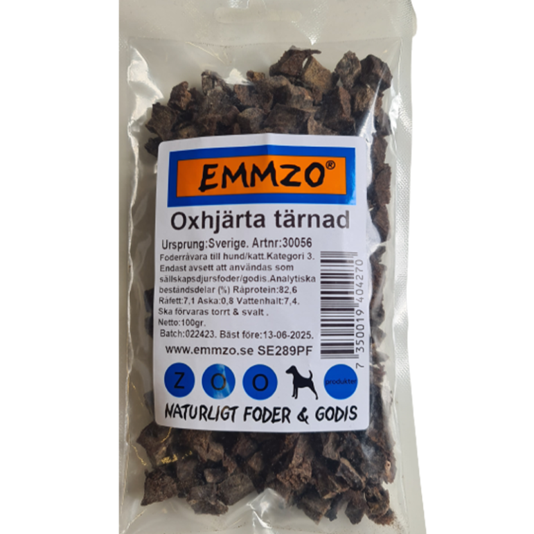 Oxhjärta tärnad torkad 100gr hundgodis