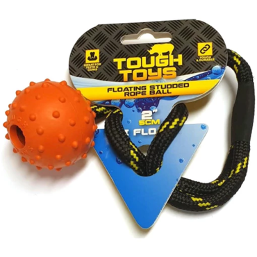 Massiv gummiboll med snöre som flyter