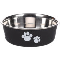 Matskål med tassmönster rostfri - Svart, 21 cm