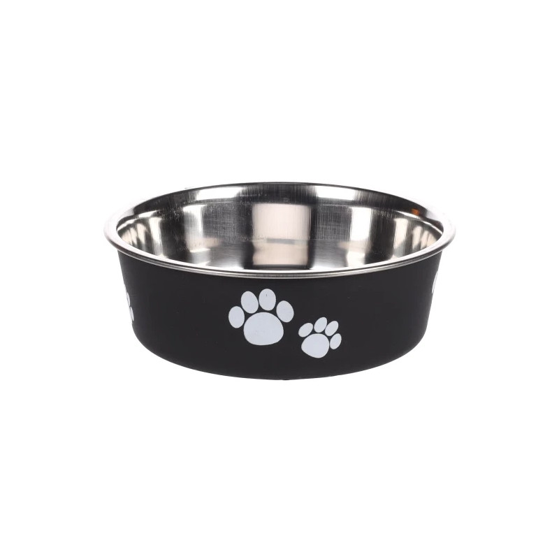 Matskål med tassmönster rostfri - Svart, 23 cm