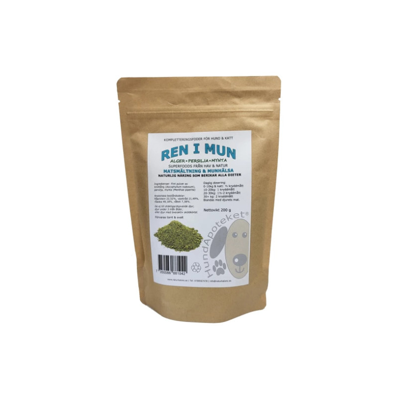 Ren i mun 200 gram -Hundapoteket Naturbalans BLÅSTÅNG PERSILJA & MYNTA 200 gram