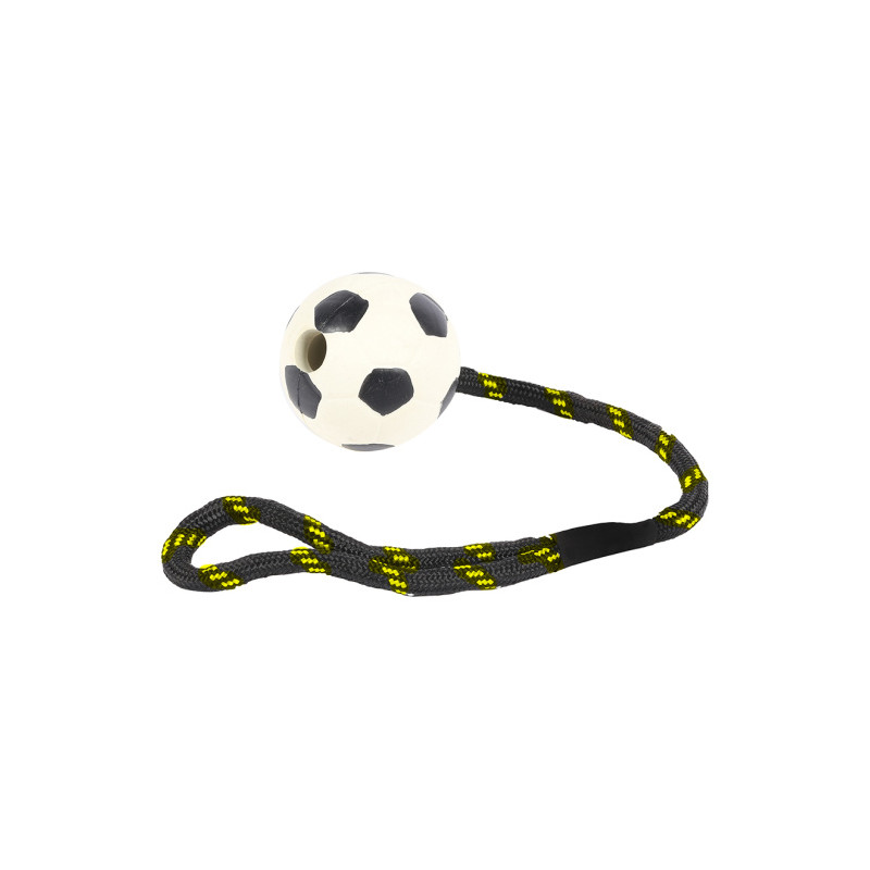 Massiv gummiboll med snöre – 6 cm “fotboll”