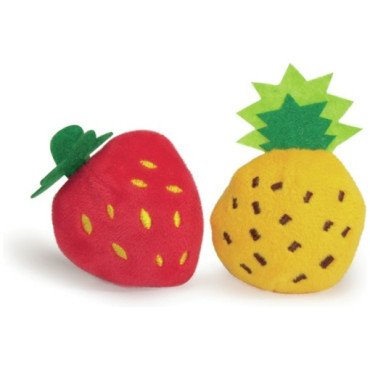 Kattleksak i plysch, jordgubbe & ananas 6x6 cm