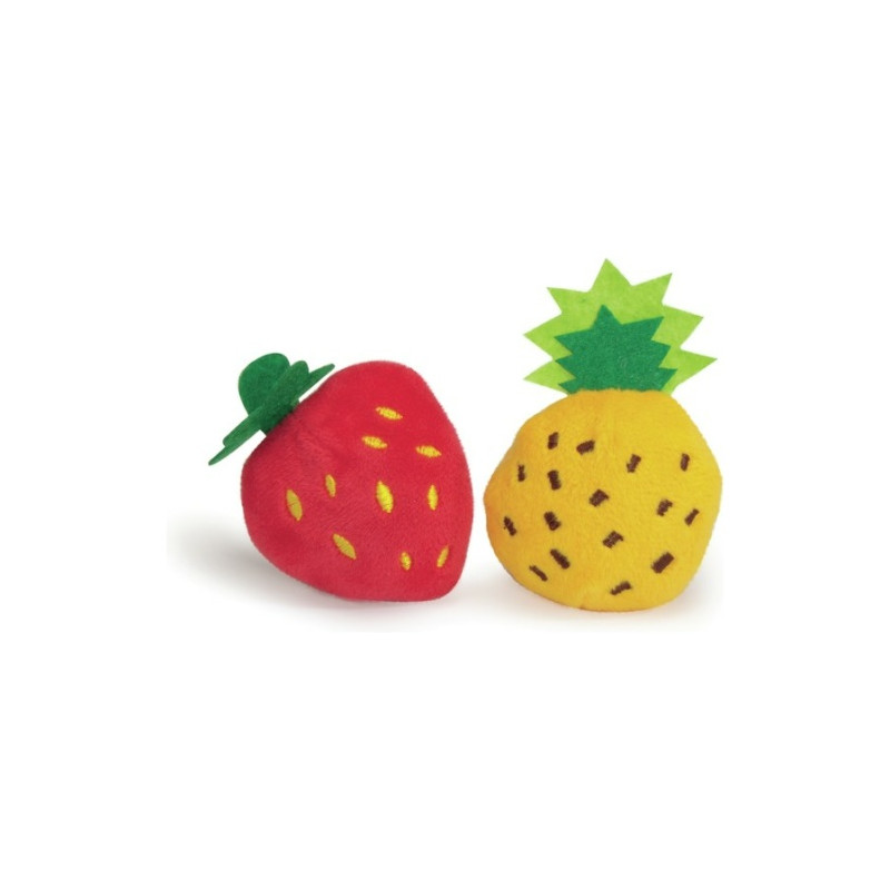 Kattleksak i plysch, jordgubbe & ananas 6x6 cm