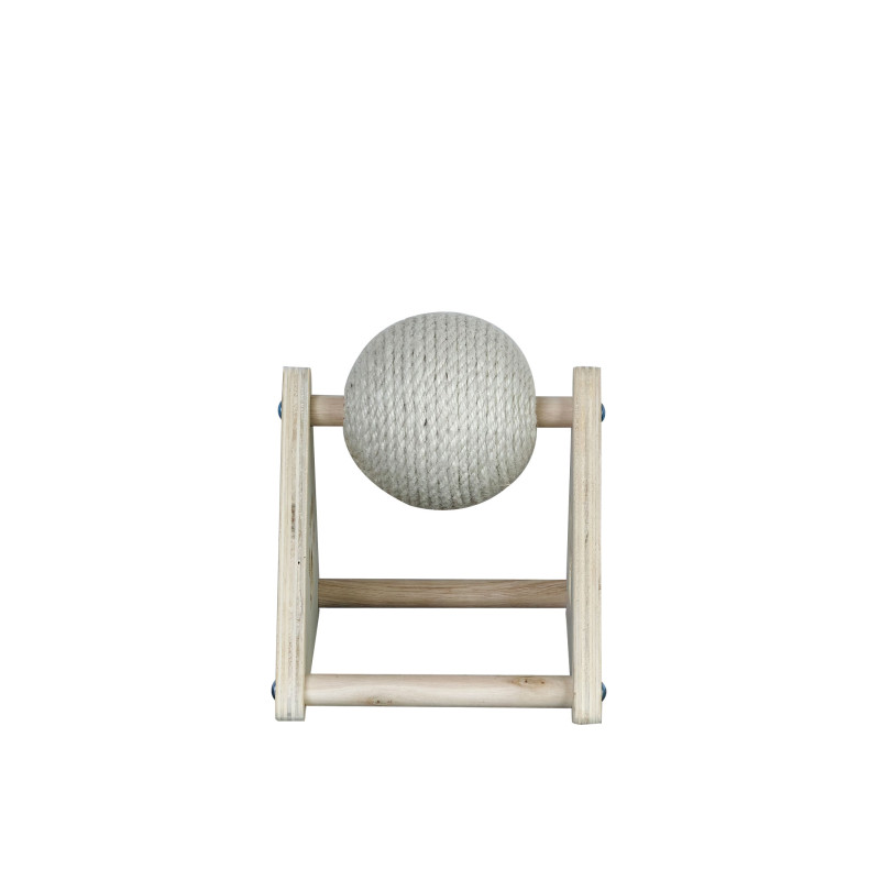 Kattklösboll med jute i träställning