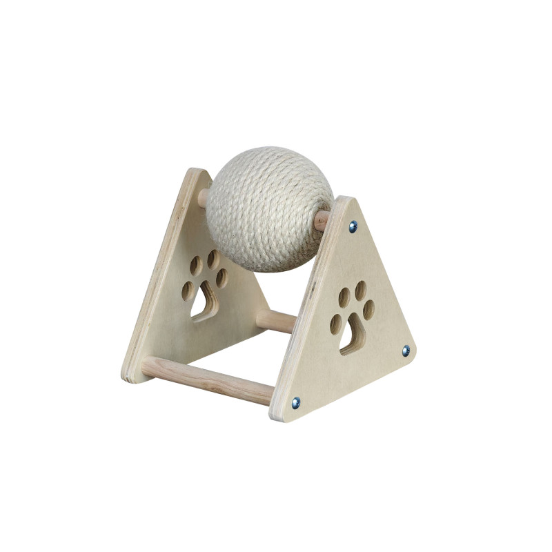 Kattklösboll med jute i träställning