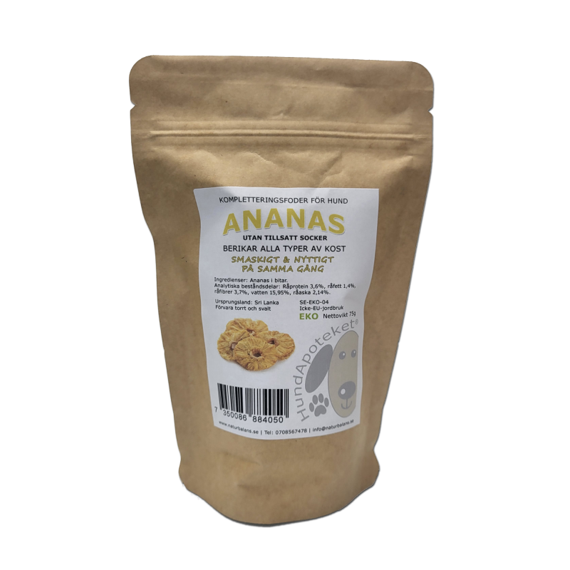 Torkad Ananas för Hund – Bitar utan Socker 75 g
