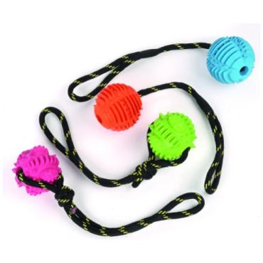 Gummiboll med rep i mixade färger,-34 x 8 x 7cm