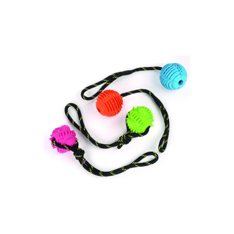 Gummiboll med rep i mixade färger,-34 x 8 x 7cm