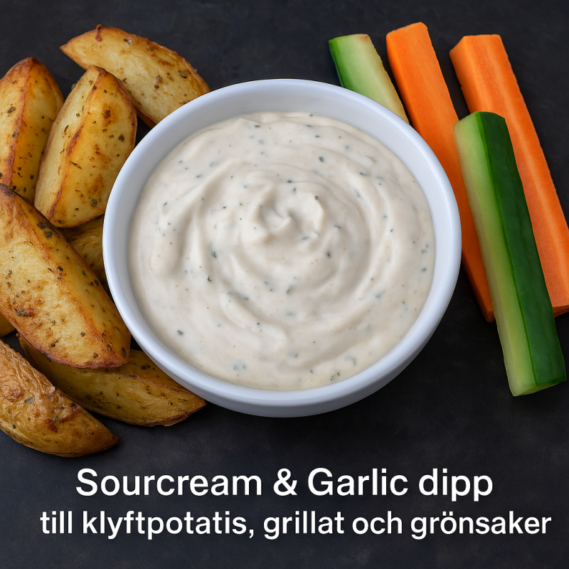 Sourcream & Garlic dipp till klyftpotatis, grillat och grönsaker