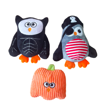 Plyschmonster 3-pack – hundleksaker med pipljud