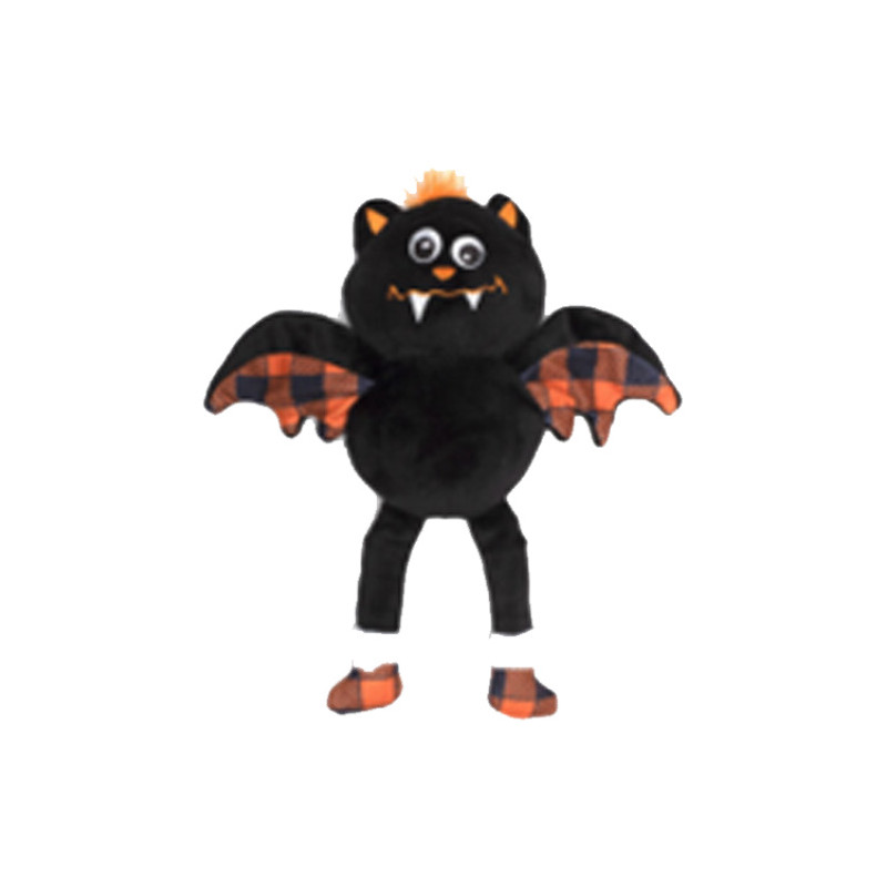 Plyschfladdermus med tygdetaljer och pip