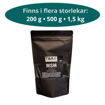 MSM T&A naturligt svaveltillskott – finns i 200 g, 500 g och 1,5 kg.