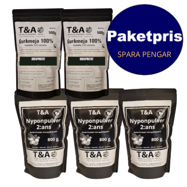 Paketpris 2x500 g gurkmeja  +3x800g nyponpulver (2:an)