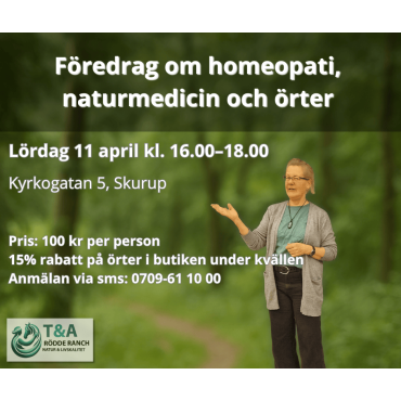 Föredrag om homeopati, naturmedicin och örter-  Lördag 11 april