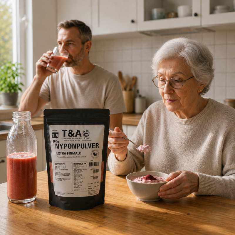 T&A Nyponpulver (Rosa canina) är ett extra finmalet nyponpulver med malningsgrad 1,5