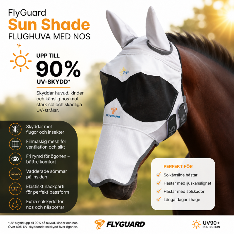 FlyGuard Sun Shade Flughuva med Nos för Häst