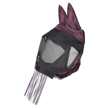FlyGuard Deluxe flughuva med öron och nosfransar i färgen Black Cherry