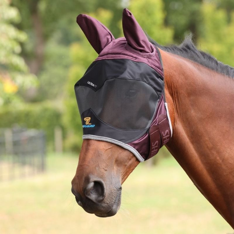 Finmaskig mesh på FlyGuard Deluxe flughuva för häst