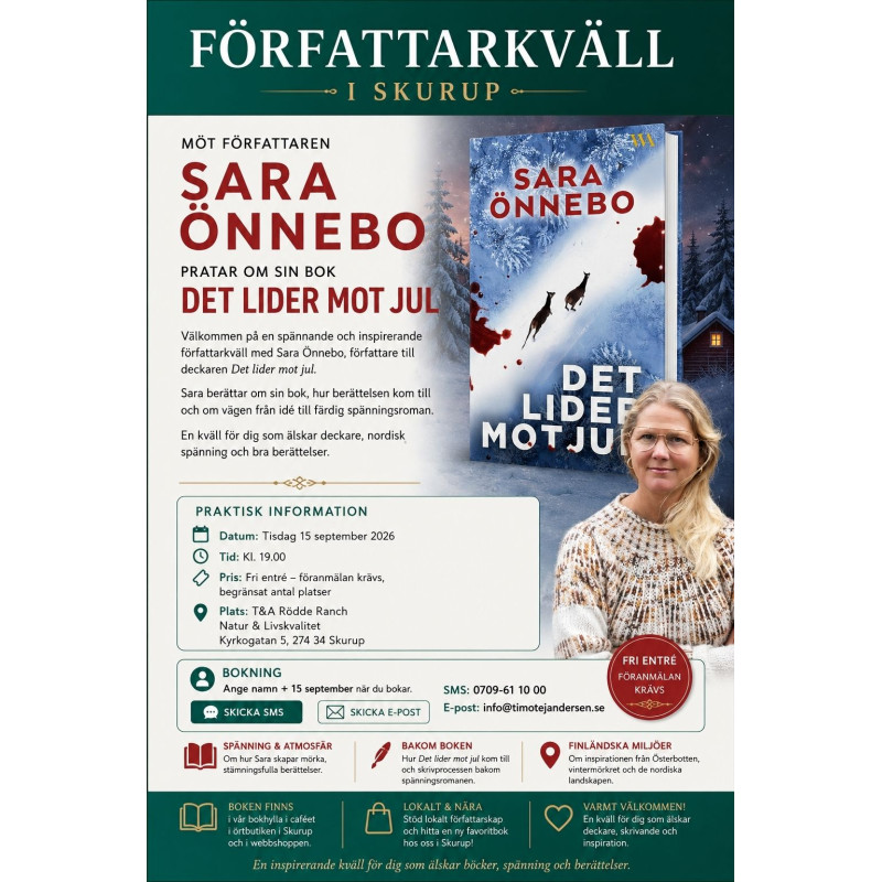 Författarkväll i Skurup med Sara Önnebo -15 sept