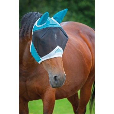 Shires FlyGuard Flughuva med Öron – Teal/Grey | UV-skydd & Insektsfri Komfort