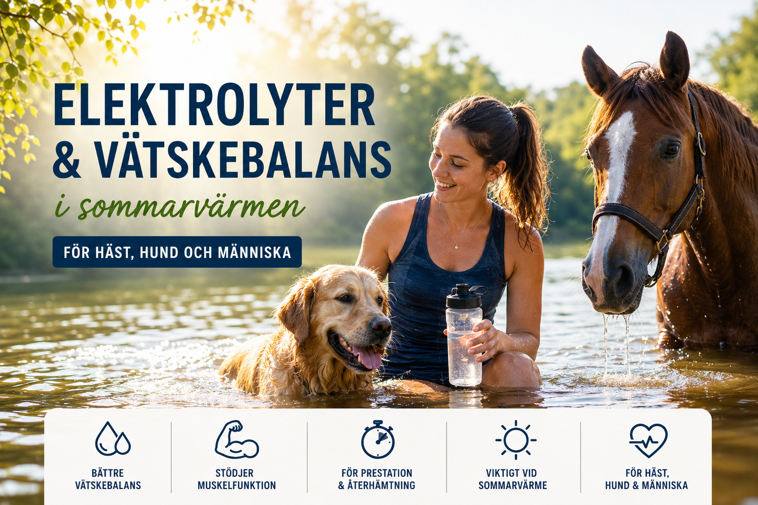 Elektrolyter och vätskebalans för häst hund och människa under sommarvärmen